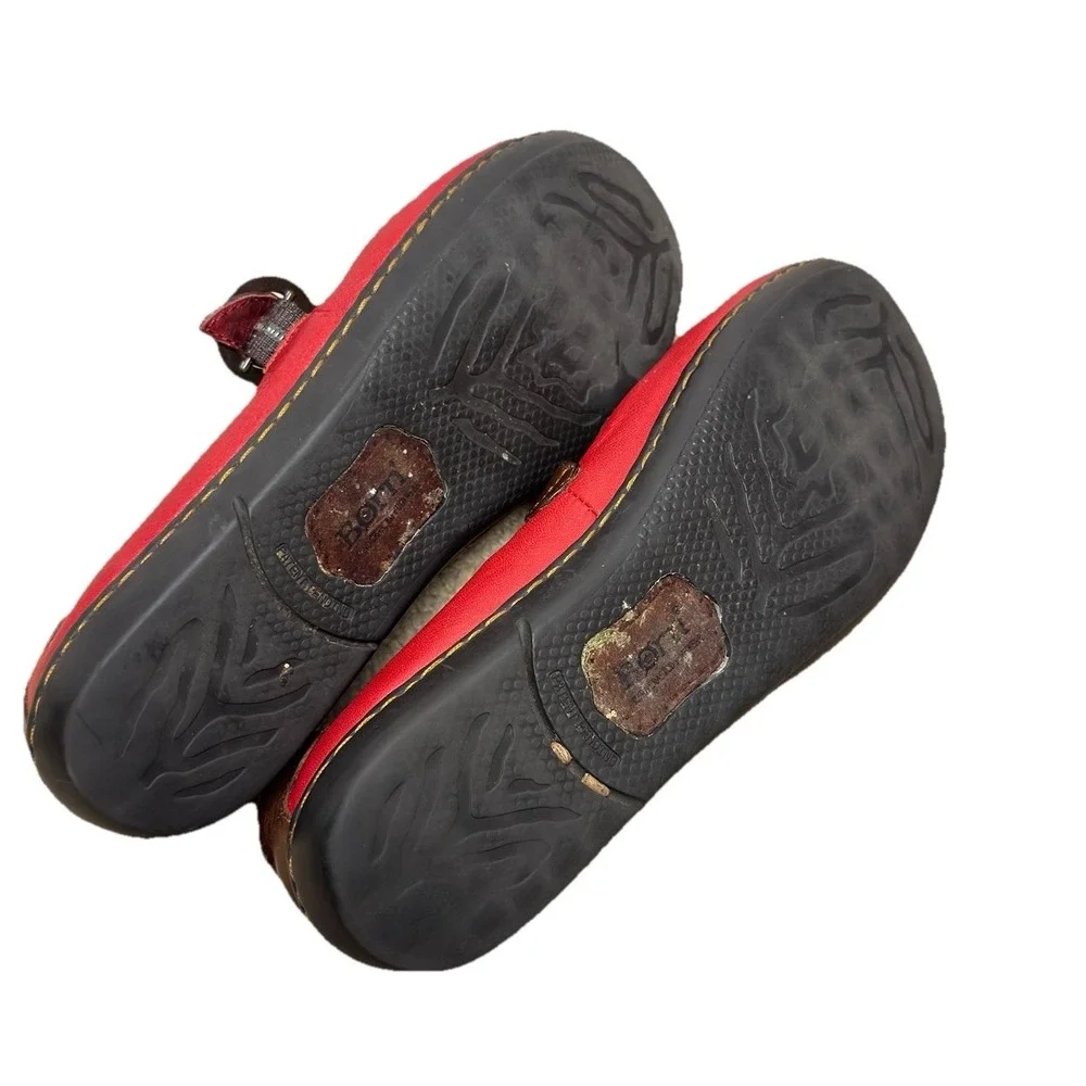 Born Brown / Red Leather Mary Jane Flat Loafer Size 6.5 Adjustable Buckle - Picture 8 of 8